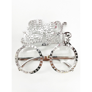 Happy New Year Glasses Silver Round - New Year's Eve Costumes